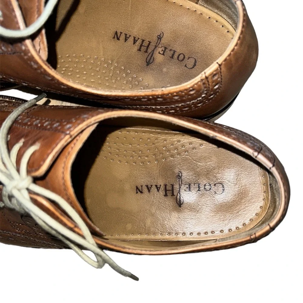 Cole Haan Wingtip Oxford Mens 9 M Tan Leather Brogue Dress Shoes C09303